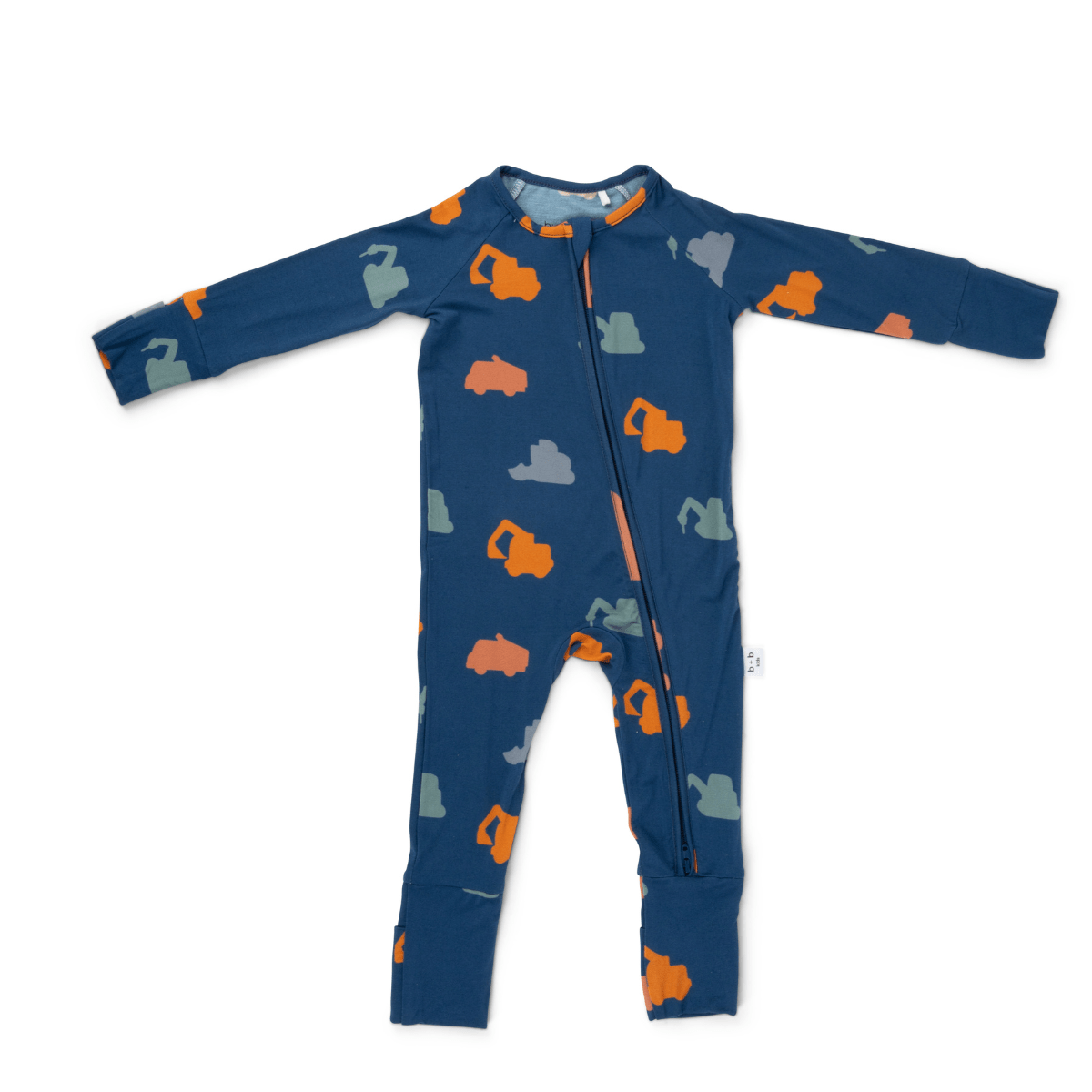 Bamboo 2-Way Convertible Zip Romper - Navy Construction Vehicle
