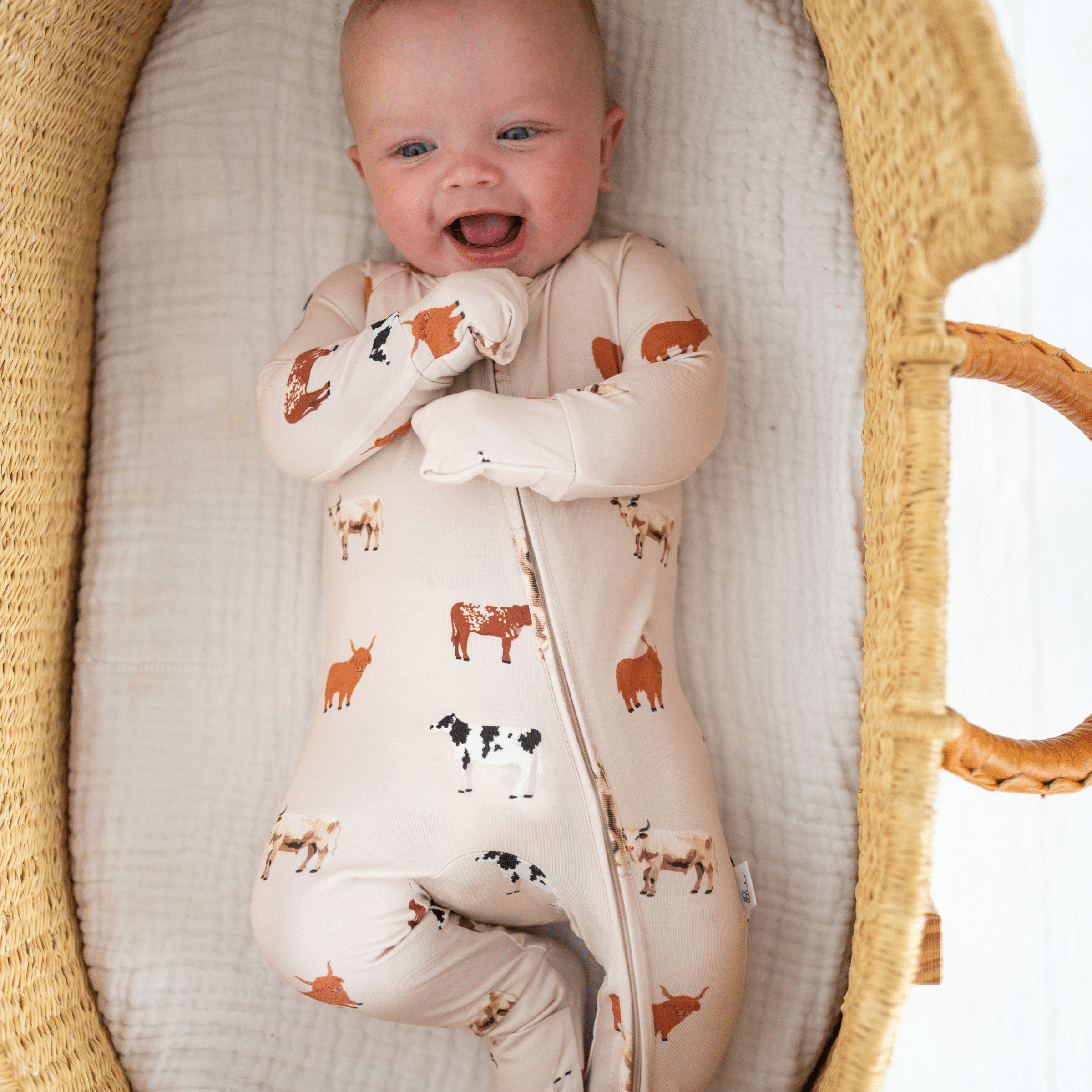 Bamboo 2-Way Convertible Zip Romper - Oatmeal Cow – bug + bean kids