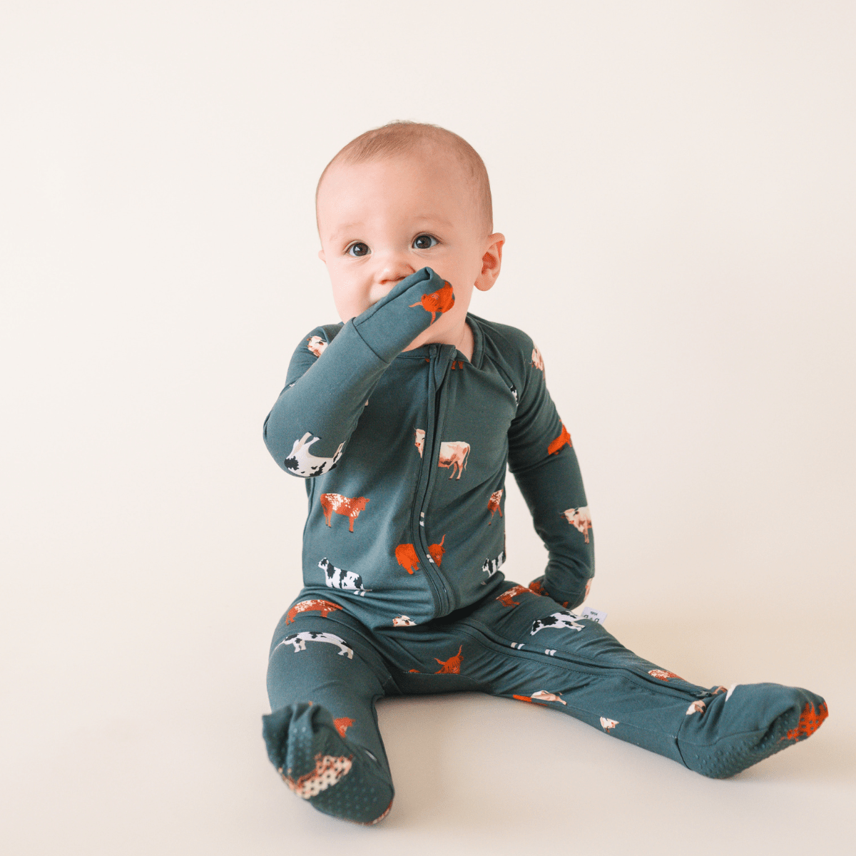 Bamboo 2-Way Convertible Zip Romper - Green Cow – bug + bean kids
