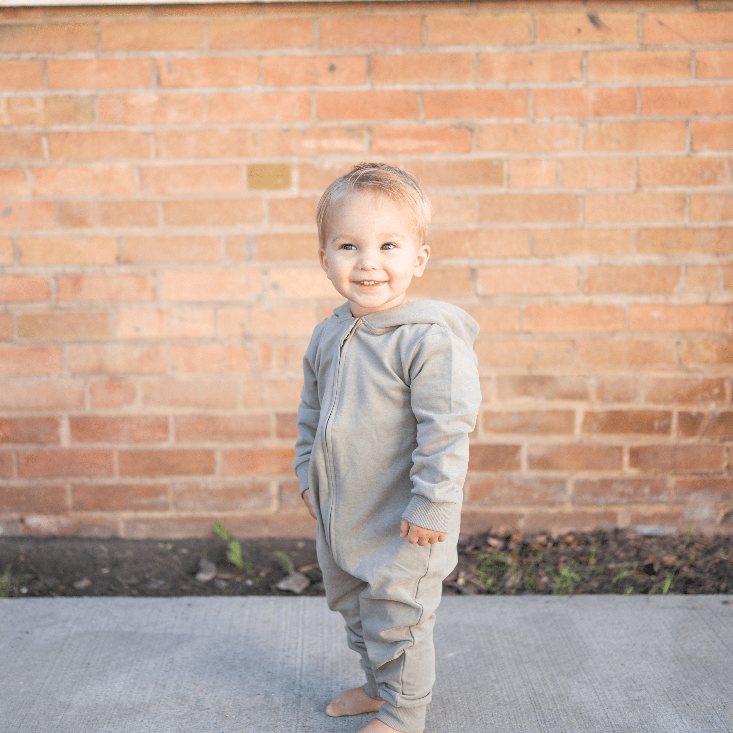 【もずく】B Camp-ball Fleece Rompers 90 Hudson Hoodie Romper – Sage | Organic Cotton French Terry – bug +