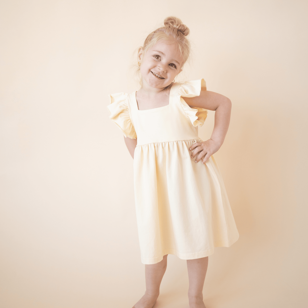 Organic Cotton Flutter Dress – Lemonade Yellow 2-3y By Bugandbeankids