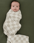 Cotton Muslin Swaddle, Taupe Checkered