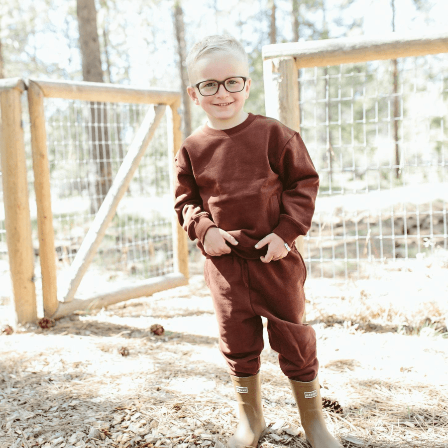 French Terry Kids Sweatsuit Set - Redwood