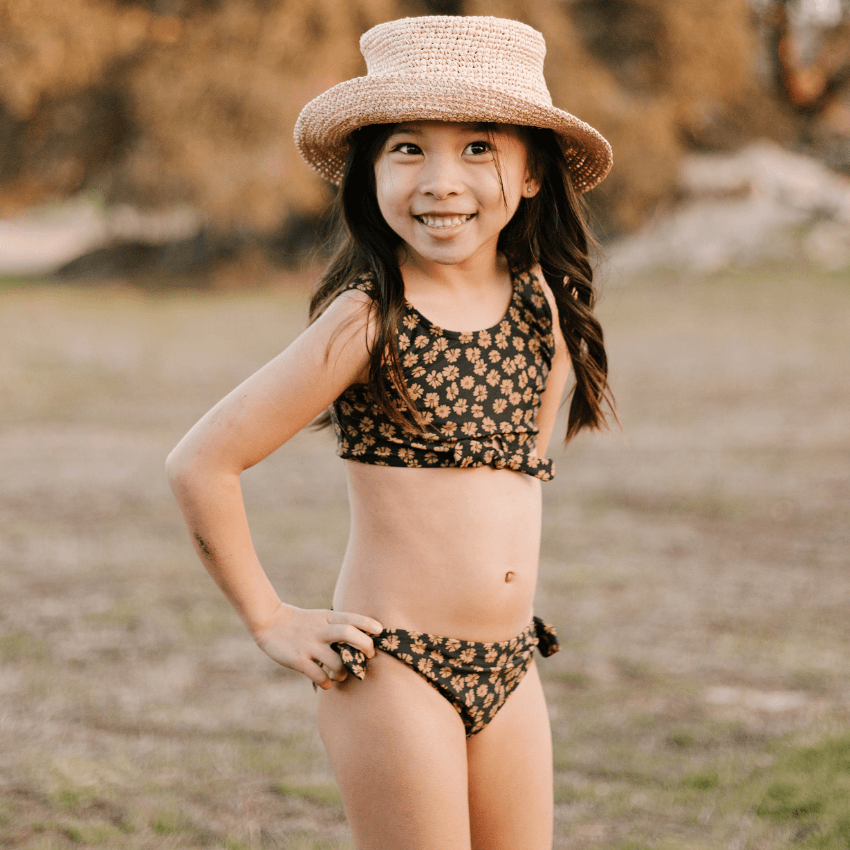 Rylee Cru Knotted Bikini Black Floral 2 3Y
