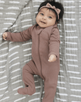 Organic Cotton Ribbed Footed One-Piece Zipper, Plum