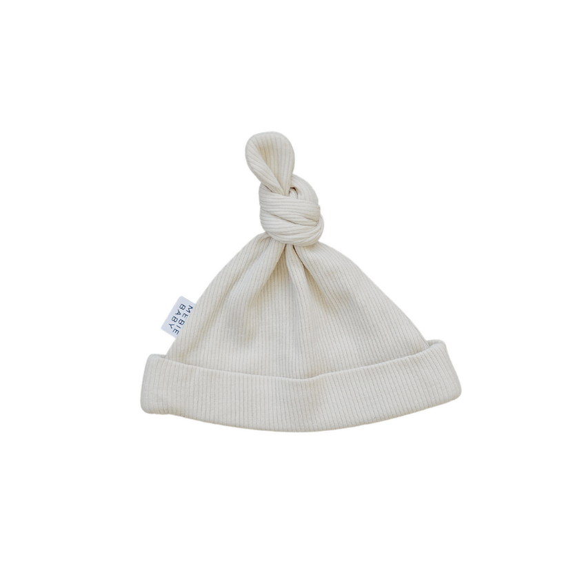 Mebie Baby Organic Ribbed Newborn Knot Hat, Vanilla