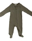 Mebie Baby Organic Cotton Ribbed Footed One-Piece Zipper, Winter Green