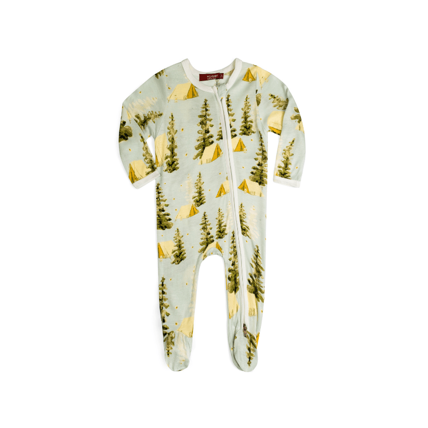 Bamboo Zipper Footed Romper, Camping