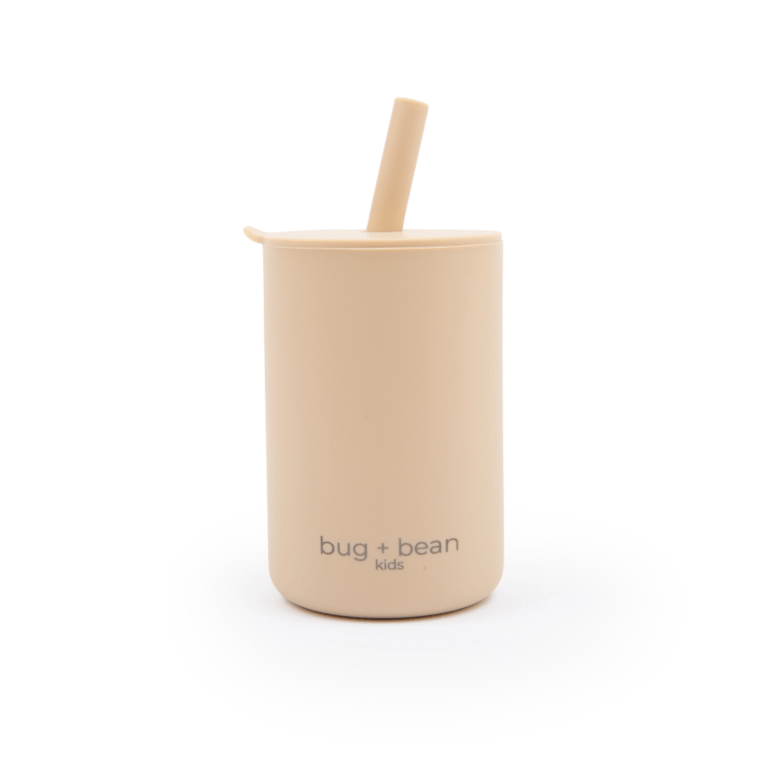 Silicone Cup with Lid + Straw, Sand by Bugandbeankids
