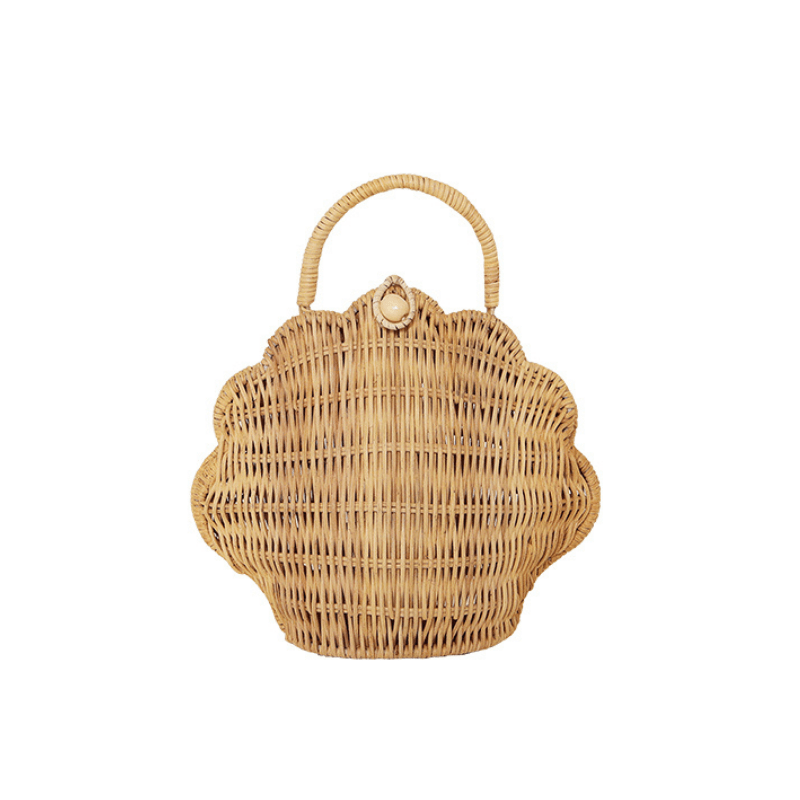 shell purse, straw