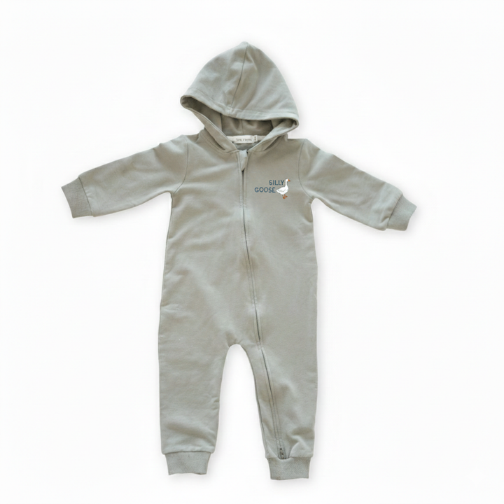 Hudson Hoodie Romper – Sage | Organic Cotton French Terry – bug +