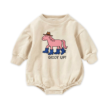 Organic Cotton French Terry Bubble Romper - Giddy Up