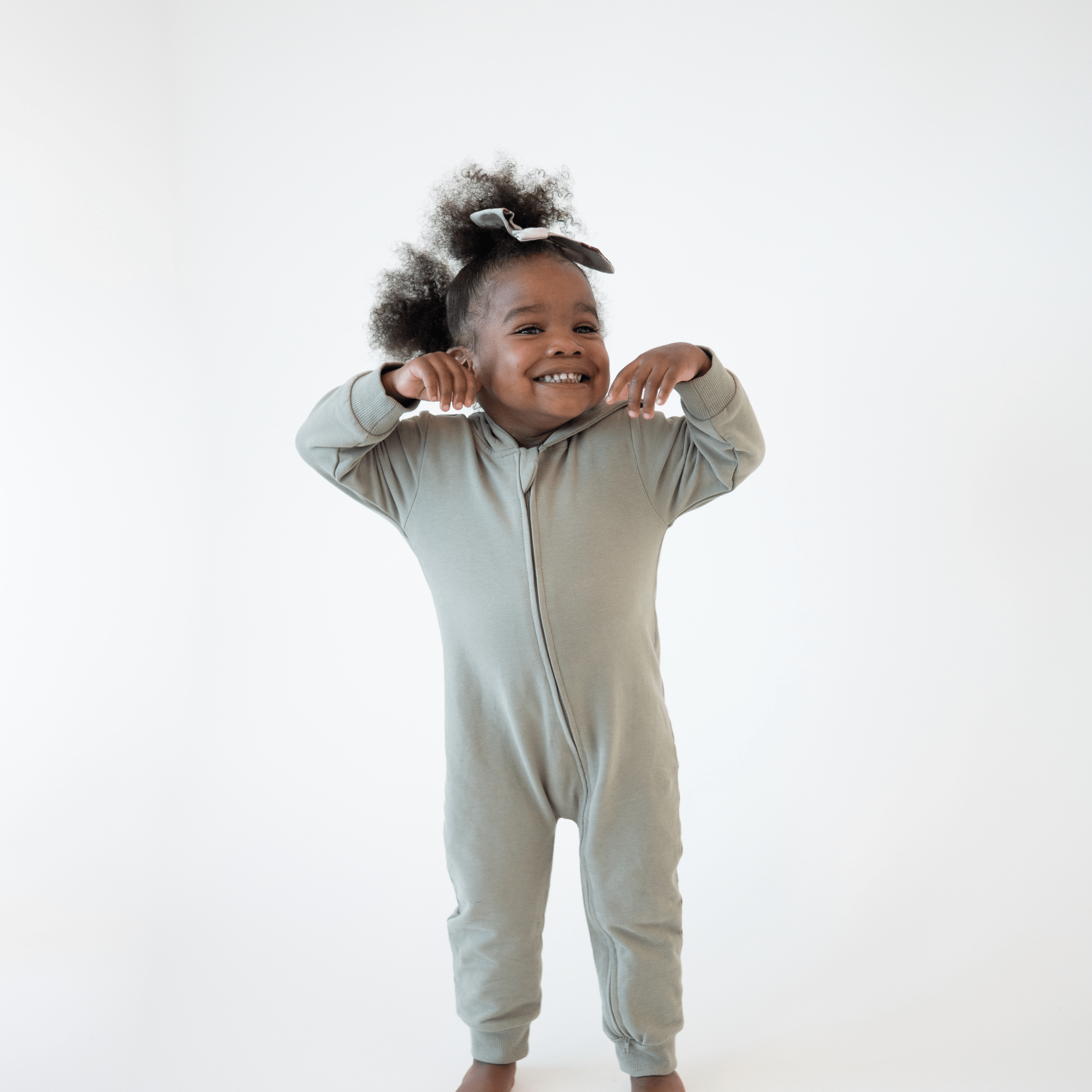 Hudson Hoodie Romper – Sage | Organic Cotton French Terry – bug +