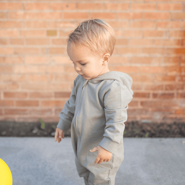 Hudson Hoodie Romper – Sage | Organic Cotton French Terry – bug +