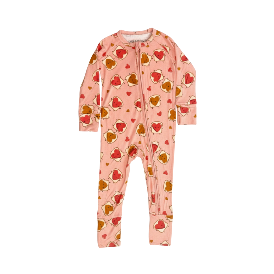 PB ♡ J Bamboo Zip Romper | Valentine Baby One-Piece – bug + bean kids