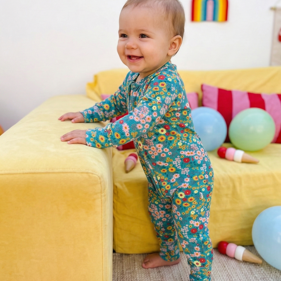 Ribbed Bamboo Zip Romper | Summer Meadow — b+b kids – bug + bean kids