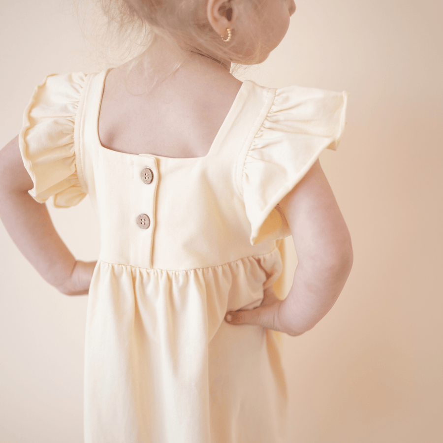 Organic Cotton Flutter Dress – Lemonade Yellow 2-3y By Bugandbeankids