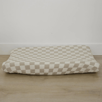 Cotton Muslin Change Pad Cover - Taupe Checkered