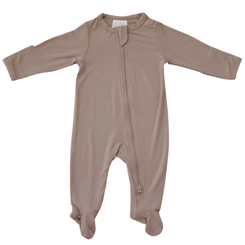 Mebie Baby Bamboo Footed One-Piece Zipper, Dusty Rose