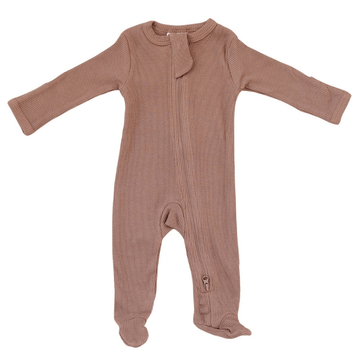 Mebie Baby Organic Cotton Ribbed Footed One-Piece Zipper, dusty Rose