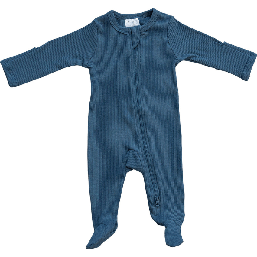 Organic Cotton Ribbed Footed One-Piece Zipper-Navy