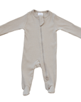 Organic Cotton Ribbed Footed One-Piece Zipper-Oatmeal