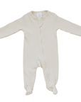 Mebie Baby Organic Cotton Ribbed Footed One-Piece Zipper, Vanilla