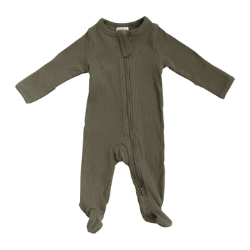 Mebie Baby Organic Cotton Ribbed Footed One-Piece Zipper, Winter Green