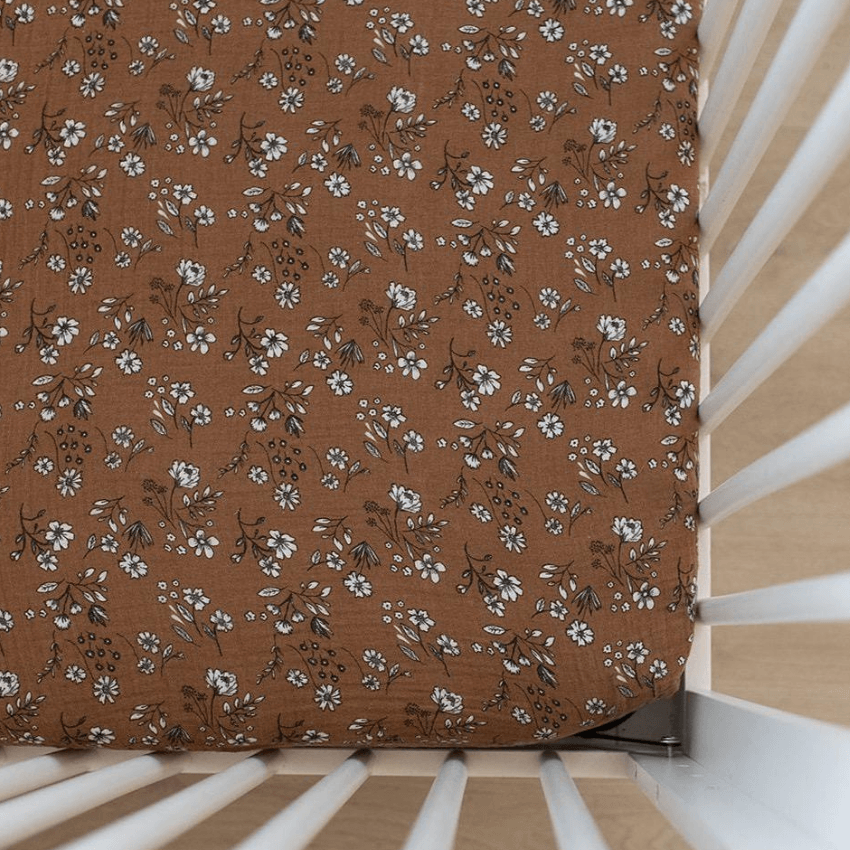 cotton muslin crib sheet, vintage floral