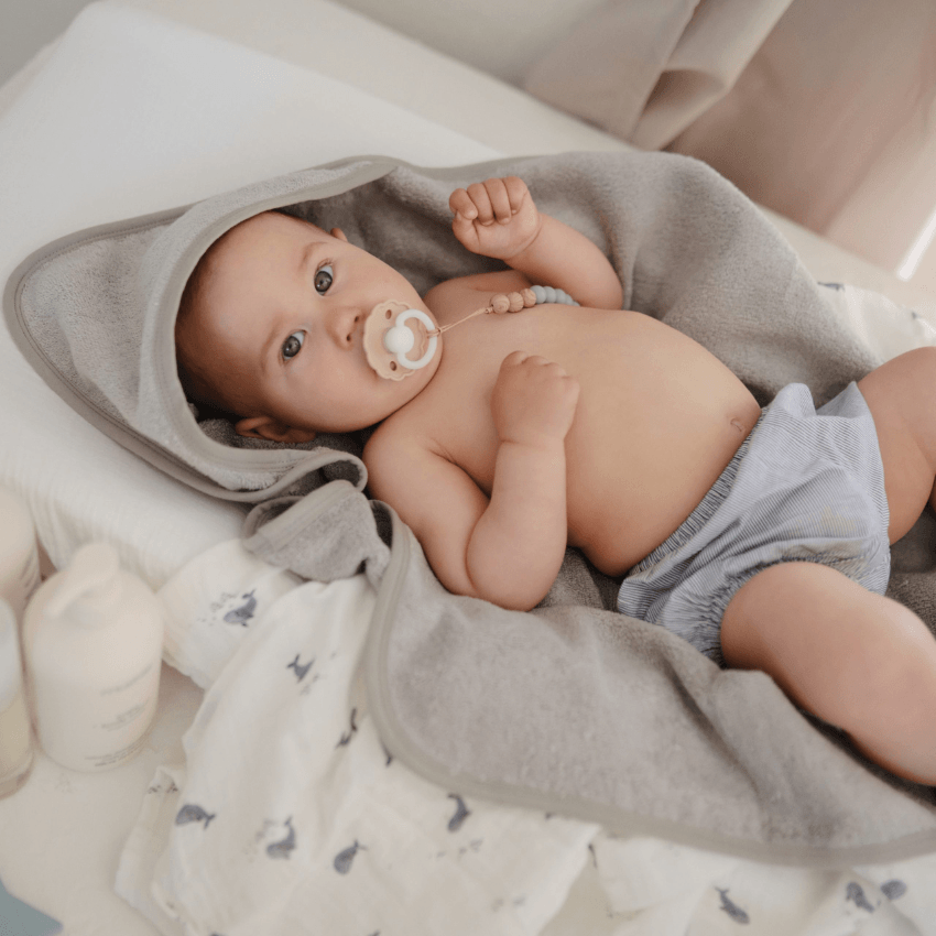 Organic Cotton Baby Hooded Towel, Gray
