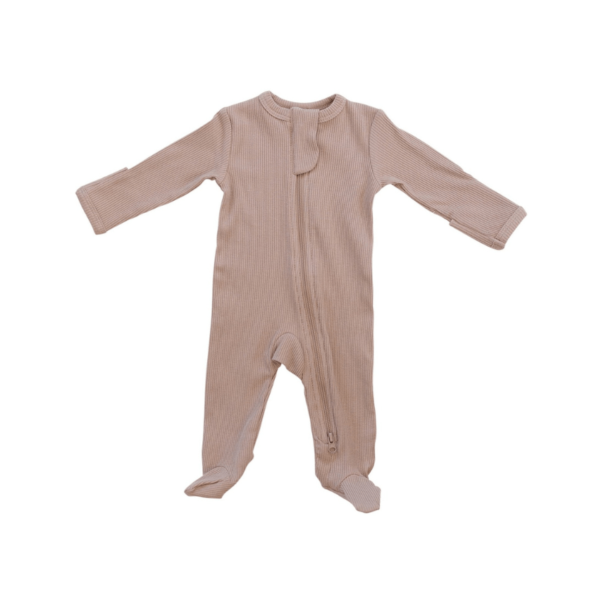 Organic Cotton Ribbed Footed One-Piece Zipper, Pale Pink