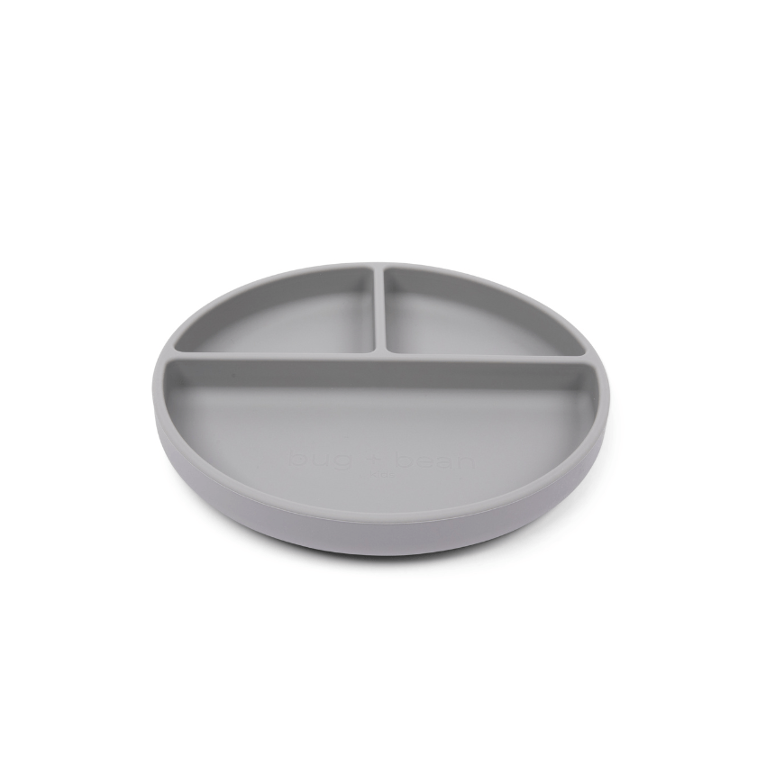 Silicone Suction Plate with Lid - Light Grey