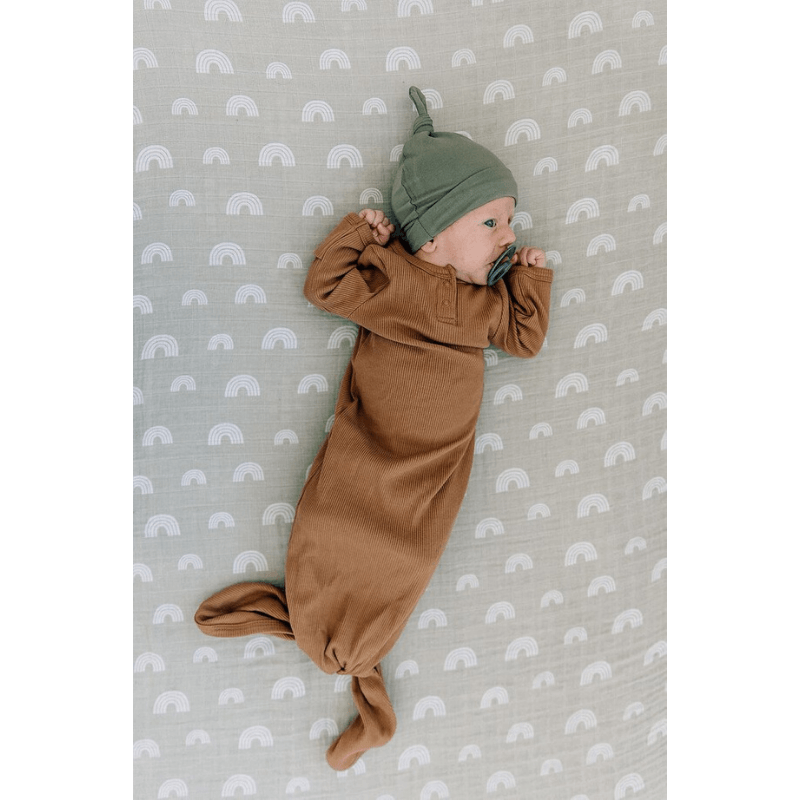 Organic Ribbed Cotton Knotted Baby Gown, Mustard