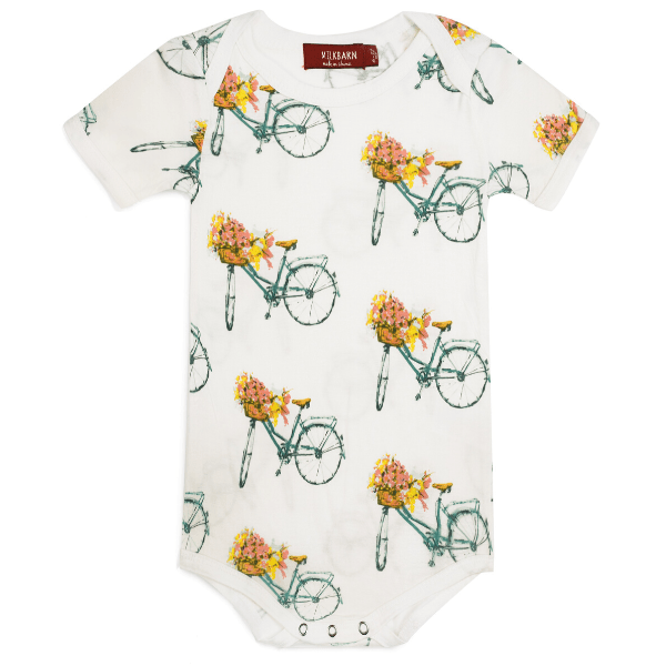 bamboo short-sleeve one-piece, floral bicycle
