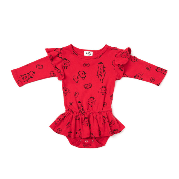 kira kids bread print dress onesie red for baby girls