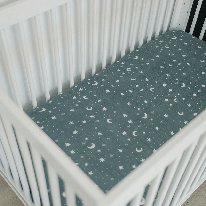 mebie baby cotton muslin crib sheet night sky