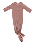 Organic Ribbed Cotton Knotted Baby Gown, Dusty Rose