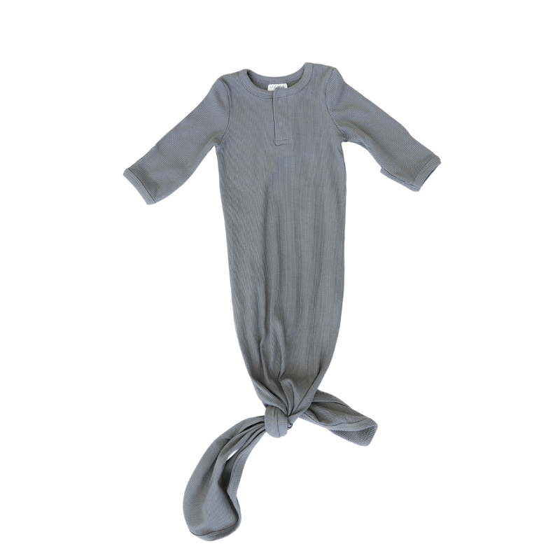 Organic Ribbed Cotton Knotted Baby Gown, Grey