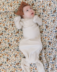 Organic Ribbed Cotton Knotted Baby Gown, Vanilla