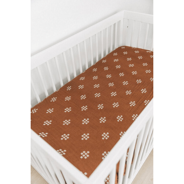 mebie baby cotton muslin chestnut textiles crib sheet